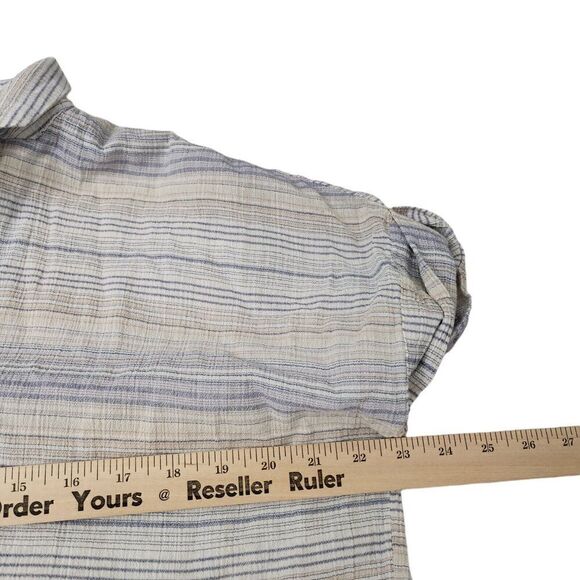 Madewell‎ Top Medium Crinkle Hayden Popover Striped Shirt Blue Tan  Blouse - Picture 8 of 9